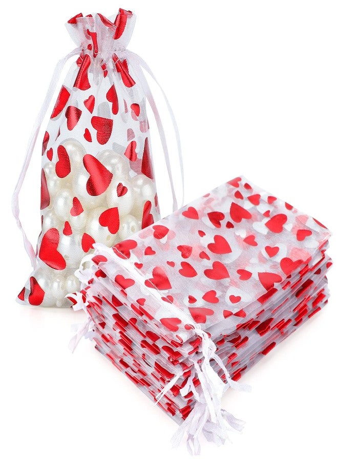 كينجلاك مجموعة كينغليك من 100 كيس هدايا من الأورجانزا الحمراء، مقاس 4×6 بوصة، أكياس هدايا برباط لعيد الحب، أكياس هدايا مجوهرات شبكية للحفلات - Image 1